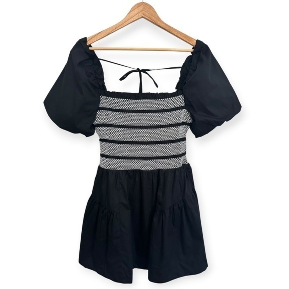 Anthropologie Smocked Puff Sleeve Mini Dress Black NWT Size S Women